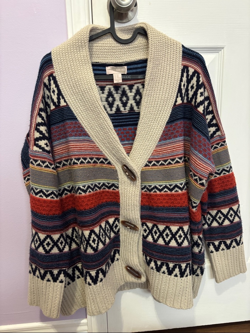 Chunky Knit Shawl Cardigan Sweater - Multicolor